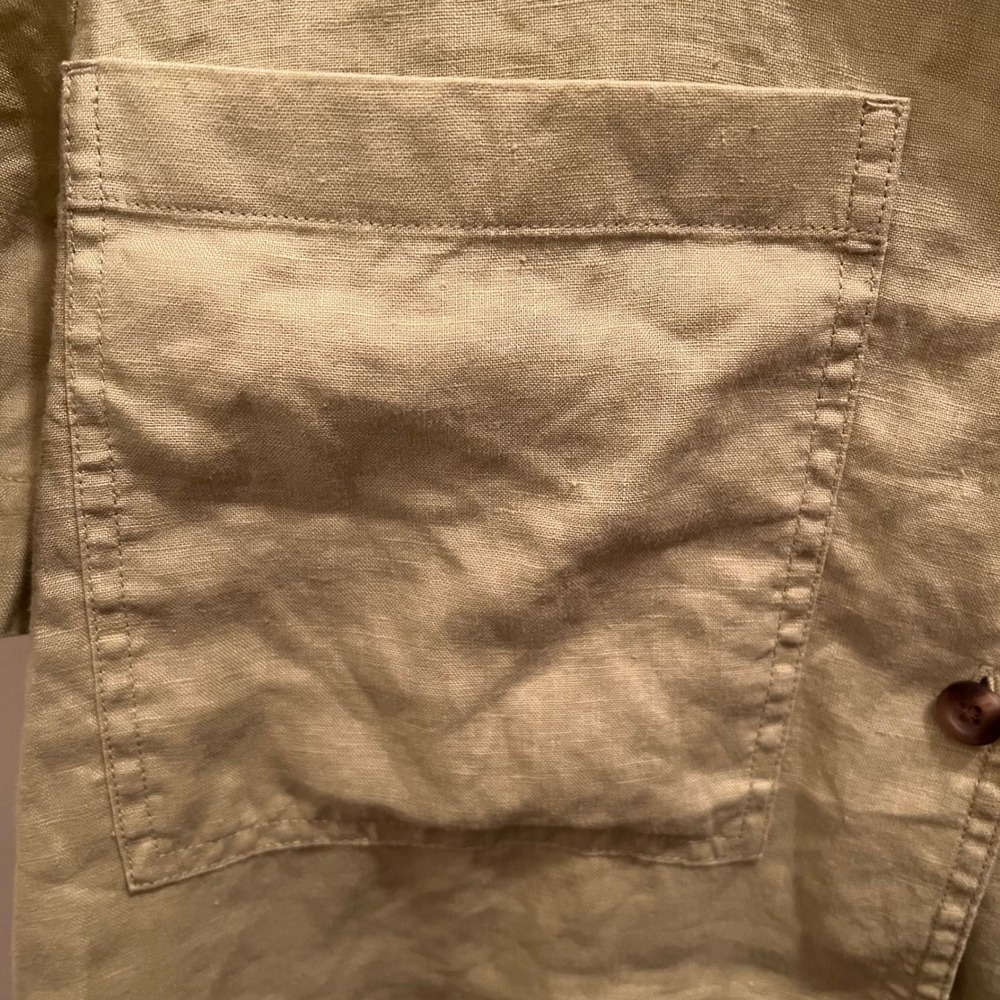 Everlane Linen Workwear Top Small  Green‎ Short Sleeves Boxy Button Front - Picture 5 of 8
